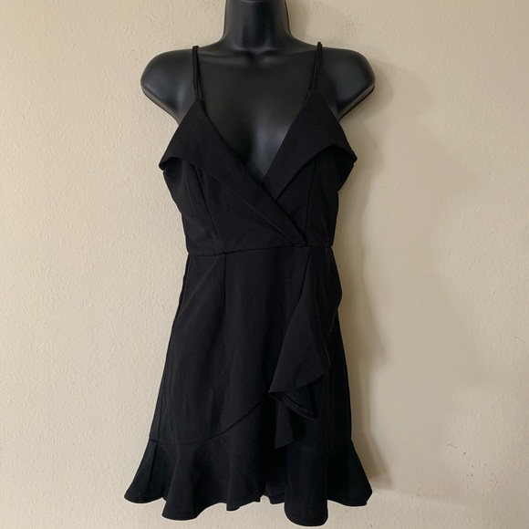 saints + secrets Dresses & Skirts - Saints + Secrets Black V Neck Ruffle Wrap Dress